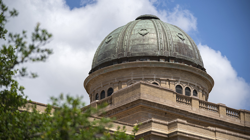 The top and front view of the Texas A&amp;M Academic building.